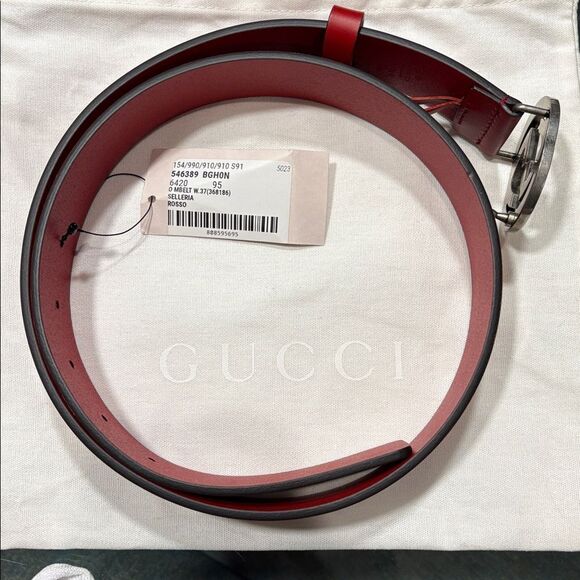 NWT Gucci Authentic Rosso Red Interlocking G GG Leather Belt/Dust Bag 95 37 main image 4